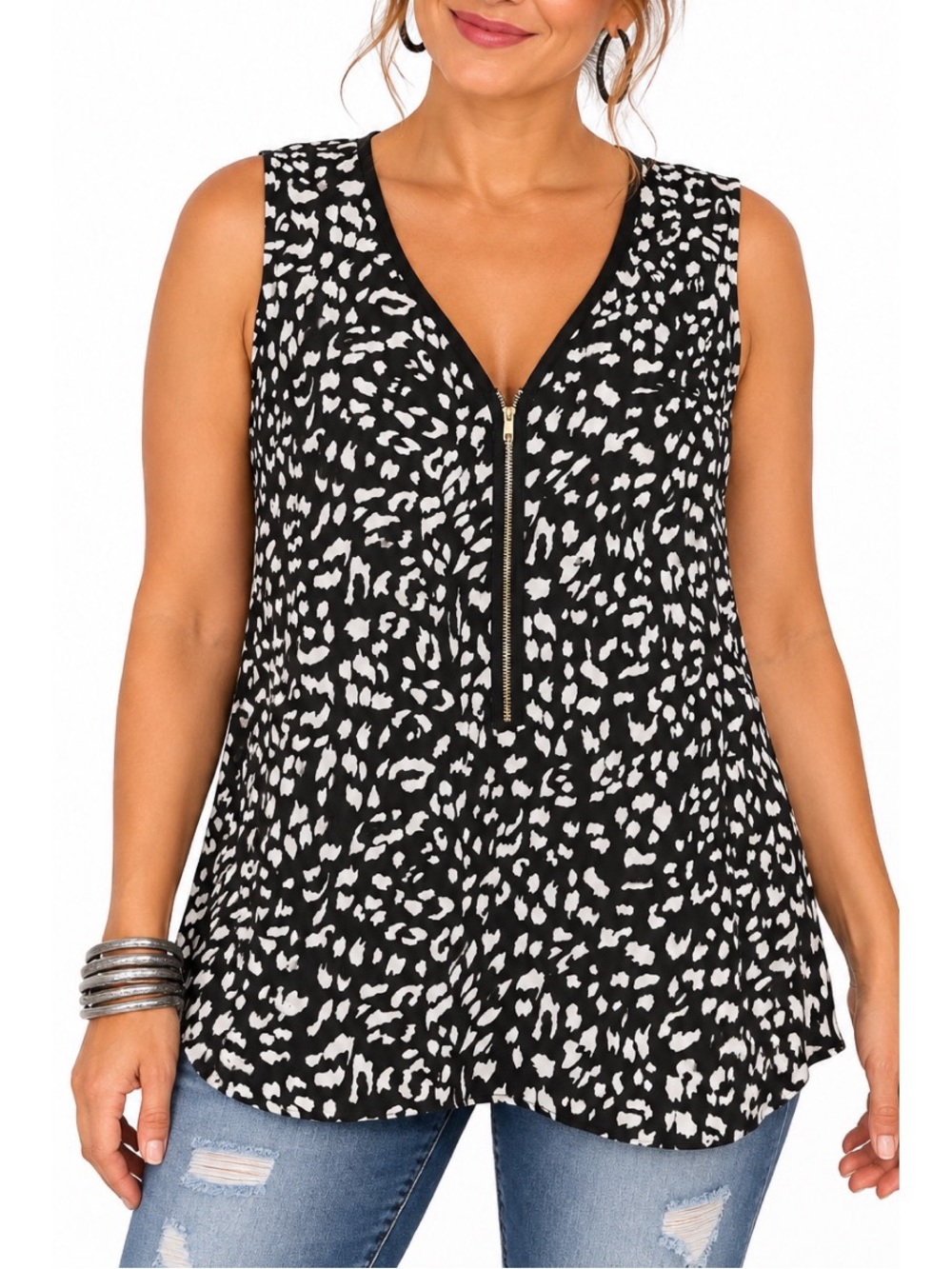 Apt 9 Black & White Animal Print Top- Large